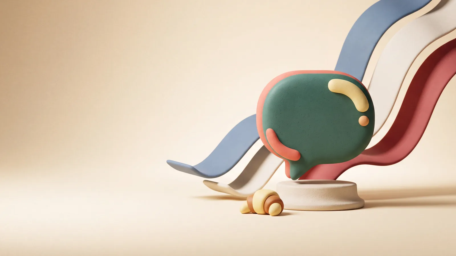 Illustration : une bulle de conversation posée devant un ruban bleu blanc rouge