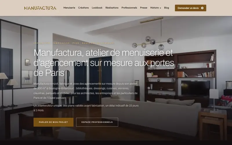 Page d'accueil du site La Menuiserie Parisienne