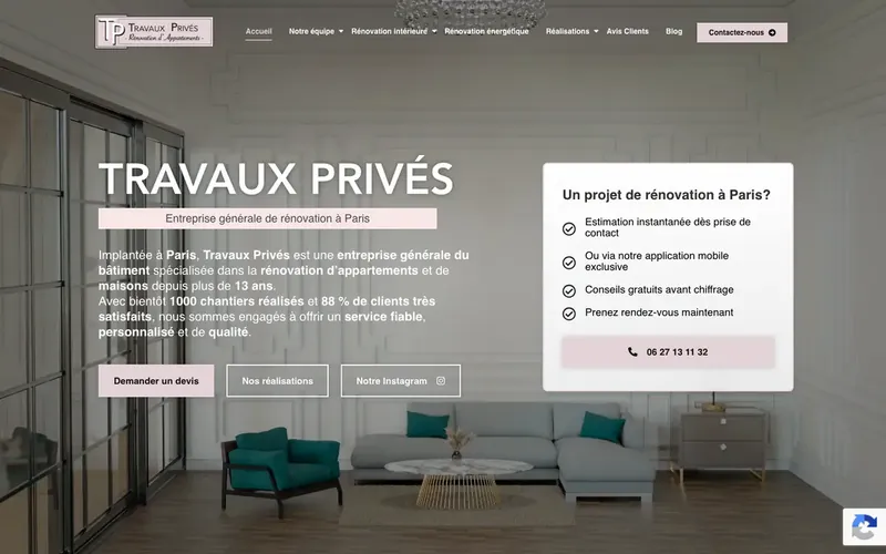 Page d'accueil du site Travaux Privés