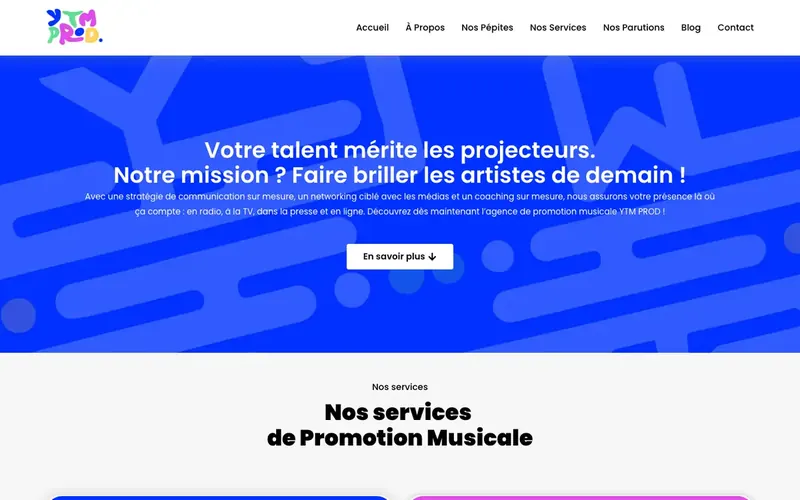 Page d'accueil du site YTM PROD