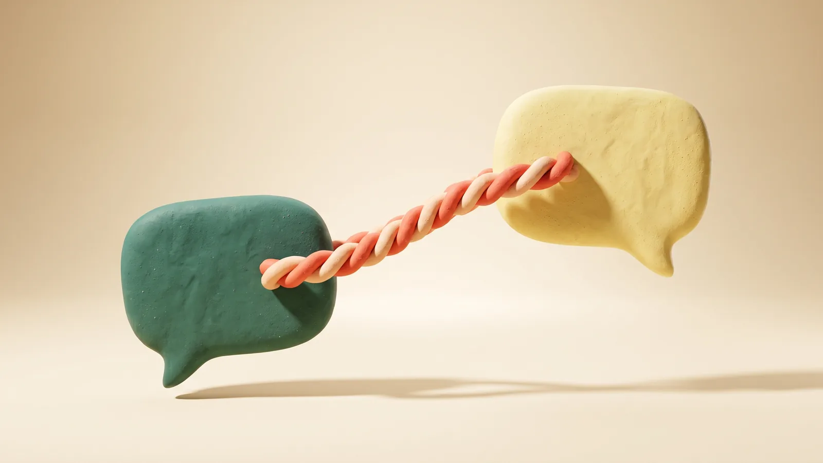 Illustration : deux bulles de conversation reliées par un cordage tendu, comme un tir à la corde