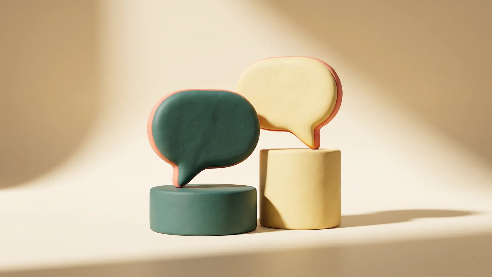 Illustration : deux bulles de conversation posées sur deux socles de formes et de hauteurs différentes