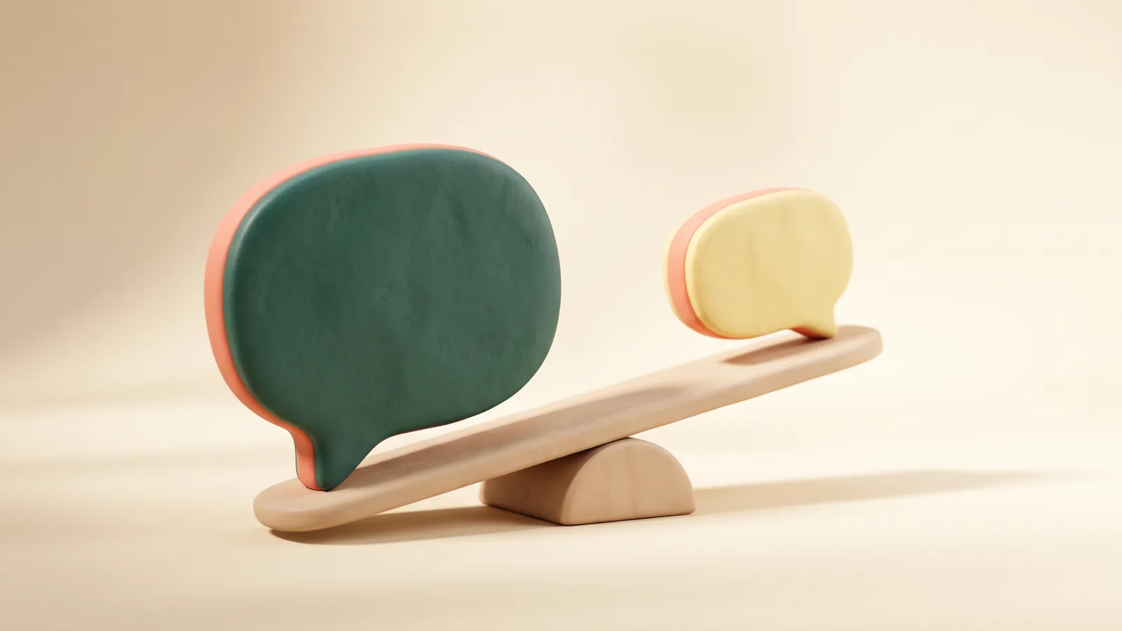 Illustration : deux bulles de conversation de tailles très différentes posées sur une bascule