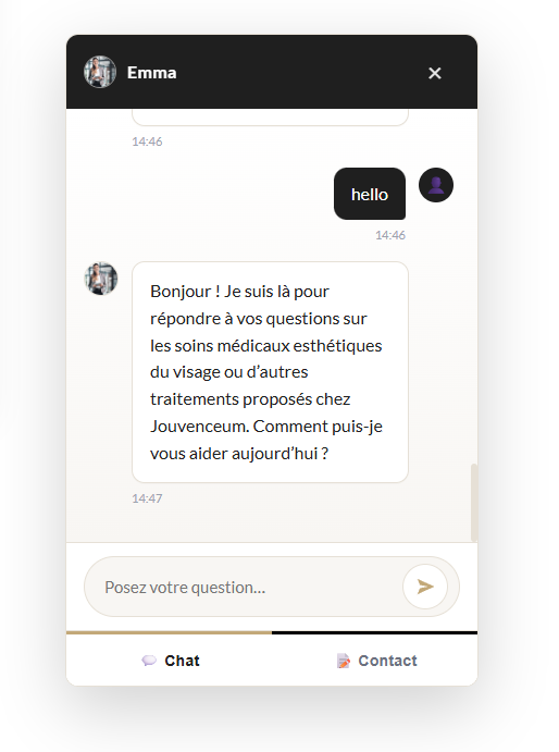 Interface d’entraînement et configuration du chatbot Causerie
